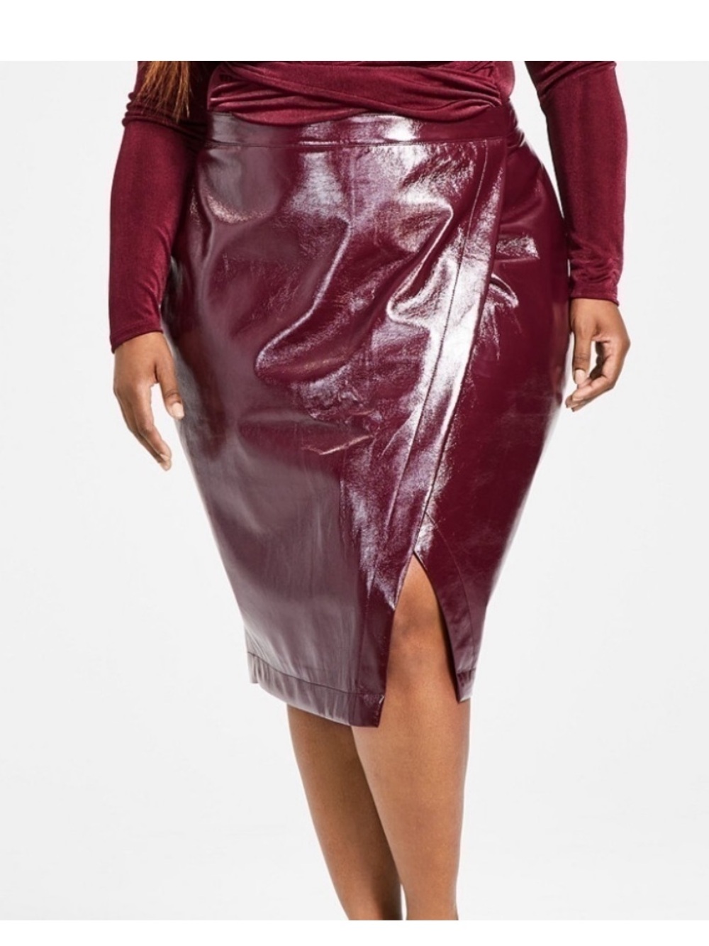 NWT Burgundy Faux Leather Asymmetrical Pencil Skirt- Nina parker